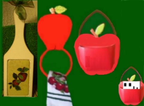 Apple Wall Plaque- Trivet With Bow, Towel RING, & Wall Pocket